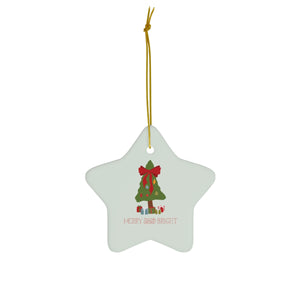 Meraki Paper - Ceramic Holiday Ornament - Merry & Bright - Star - Front View