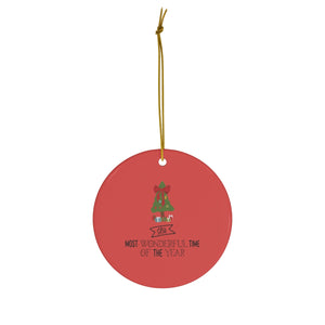 Meraki Paper - Ceramic Holiday Ornament - Most Wonderful Time of The Year - Circle - Front View