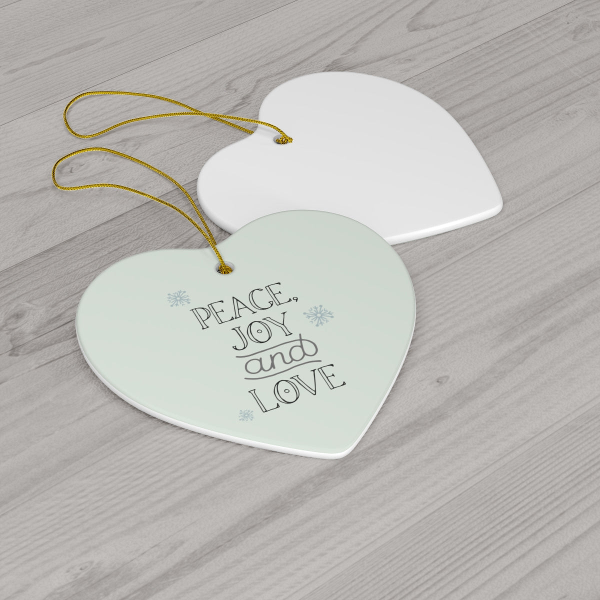 Meraki Paper - Ceramic Holiday Ornament - Peace, Joy &amp; Love - Heart - Back View
