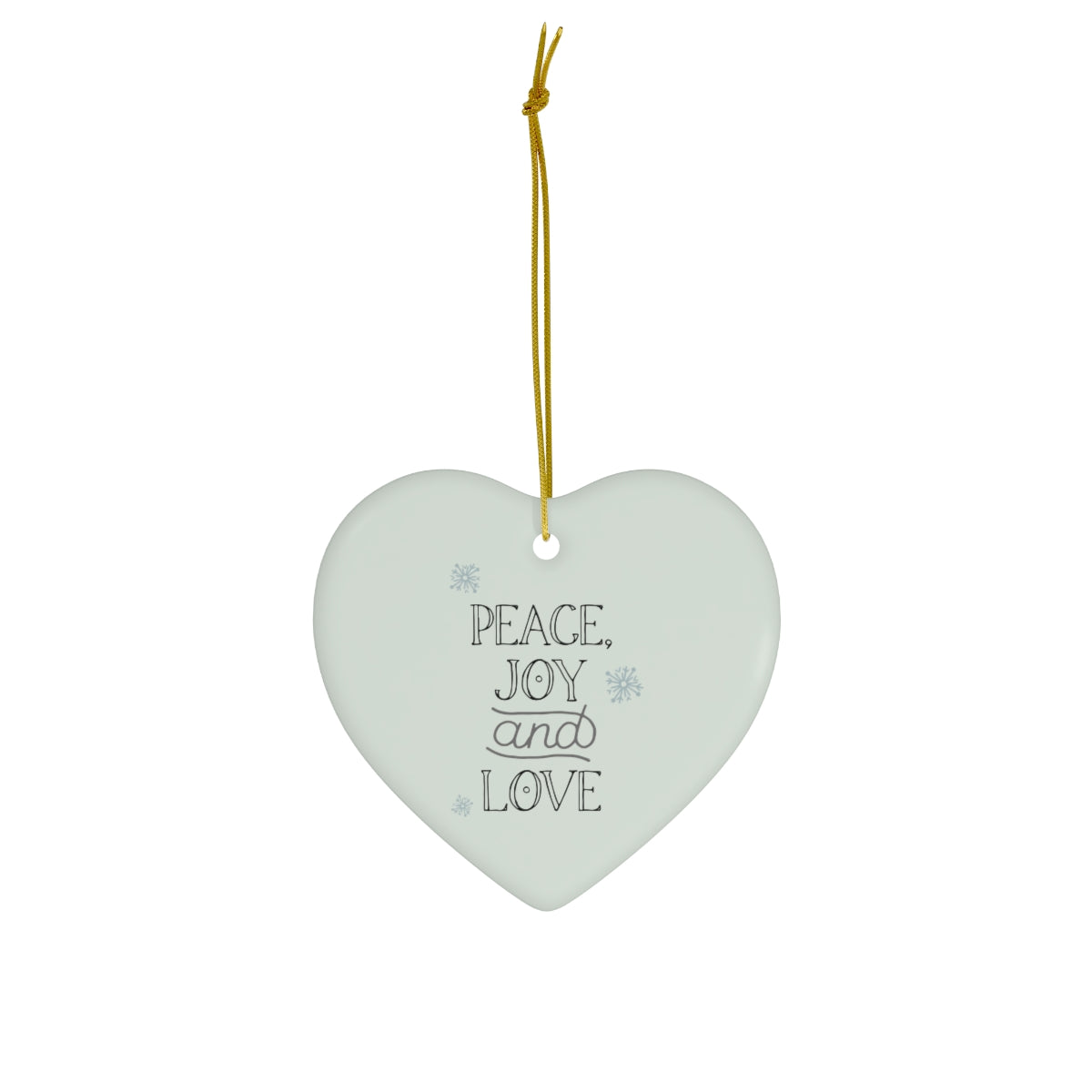 Meraki Paper - Ceramic Holiday Ornament - Peace, Joy &amp; Love - Heart - Front View
