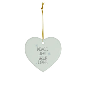 Meraki Paper - Ceramic Holiday Ornament - Peace, Joy & Love - Heart - Front View