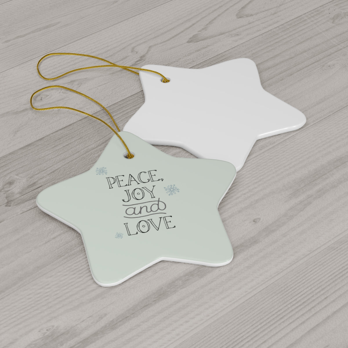 Meraki Paper - Ceramic Holiday Ornament - Peace, Joy &amp; Love - Star - Front View