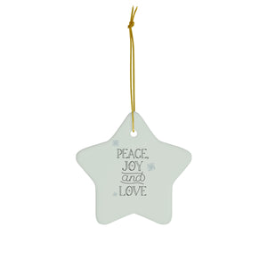 Meraki Paper - Ceramic Holiday Ornament - Peace, Joy & Love - Star - Front View