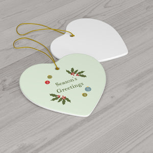 Meraki Paper - Ceramic Holiday Ornament - Season's Greetings - Heart - Front View