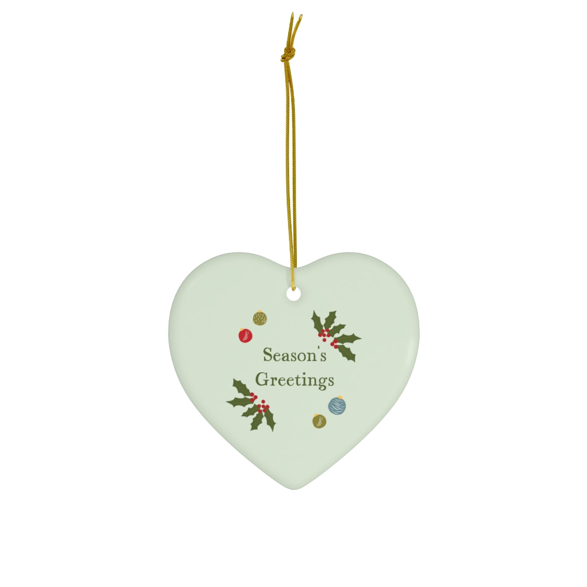 Meraki Paper - Ceramic Holiday Ornament - Season&#39;s Greetings - Heart - Front View