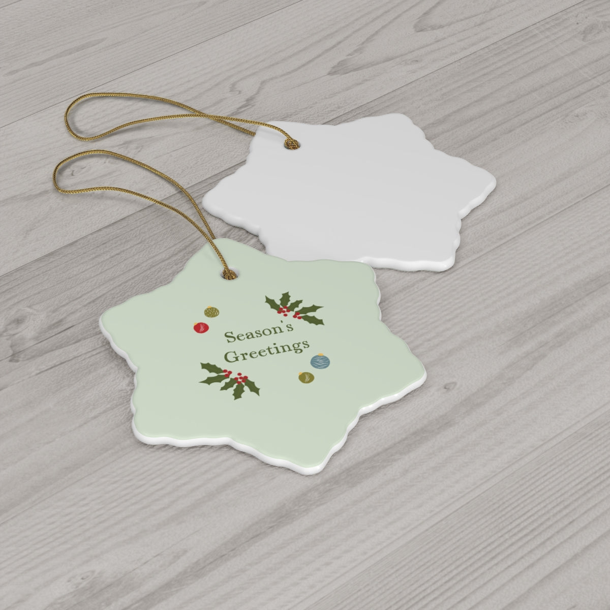 Meraki Paper - Ceramic Holiday Ornament - Season&#39;s Greetings - Snowflake - Back View