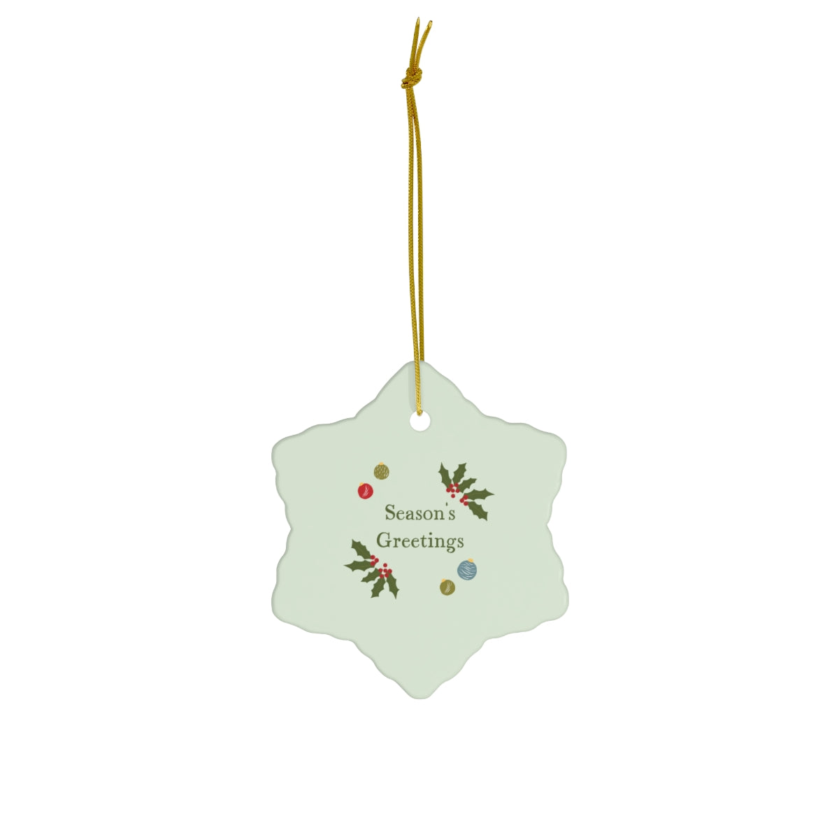 Meraki Paper - Ceramic Holiday Ornament - Season&#39;s Greetings - Snowflake - Front View