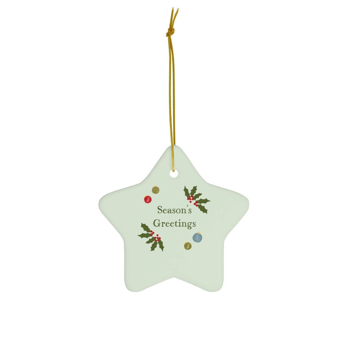 Meraki Paper - Ceramic Holiday Ornament - Season&#39;s Greetings - Star - Front View