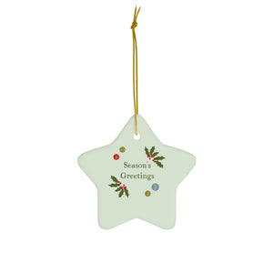 Meraki Paper - Ceramic Holiday Ornament - Season's Greetings - Star - Front View