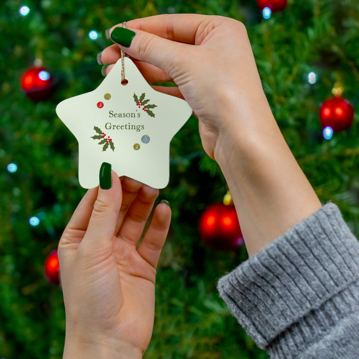Meraki Paper - Ceramic Holiday Ornament - Season&#39;s Greetings - Star - In Use