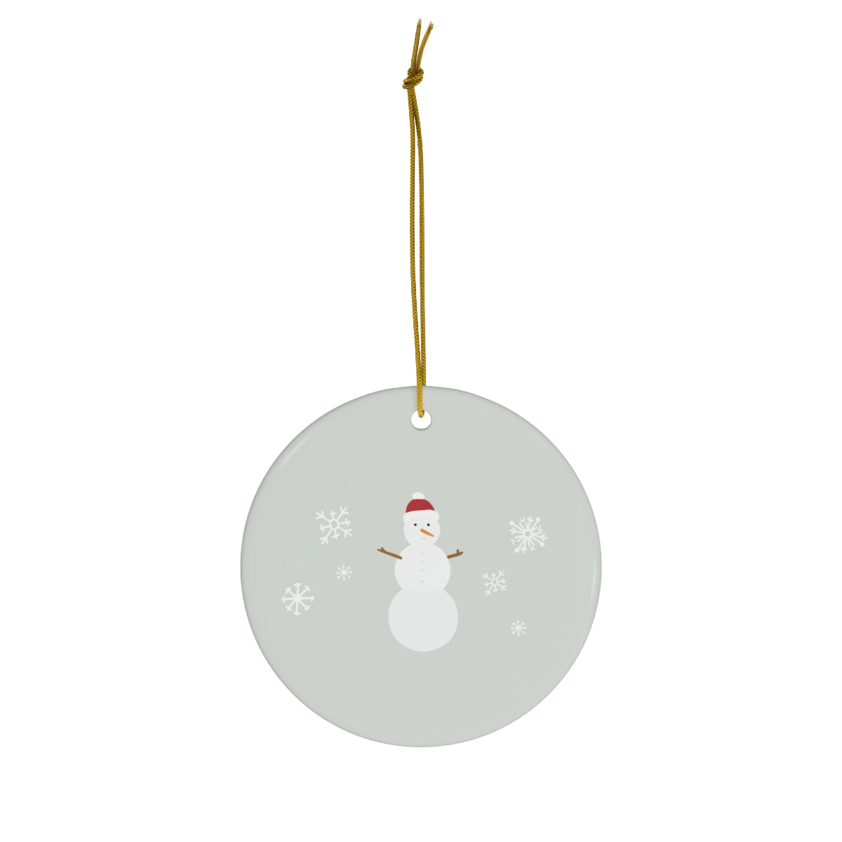 Meraki Paper - Ceramic Holiday Ornament - Snowman - Circle - Front View