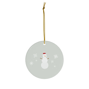 Meraki Paper - Ceramic Holiday Ornament - Snowman - Circle - Front View