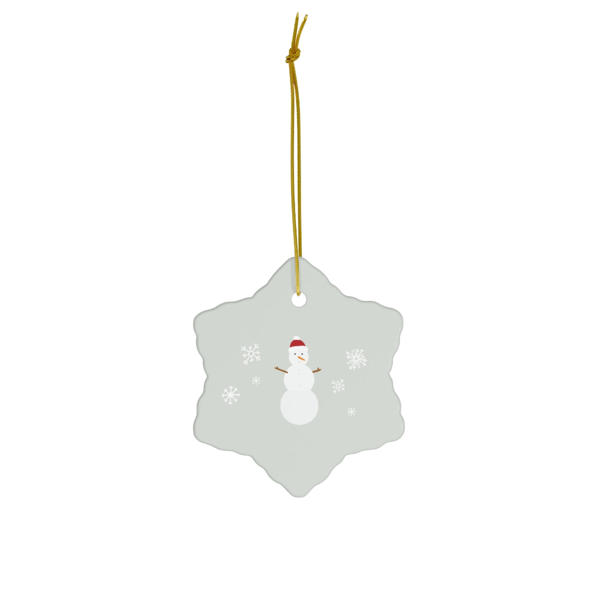 Meraki Paper - Ceramic Holiday Ornament - Snowman - Snowflake - Front View