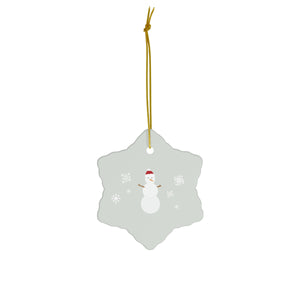 Meraki Paper - Ceramic Holiday Ornament - Snowman - Snowflake - Front View