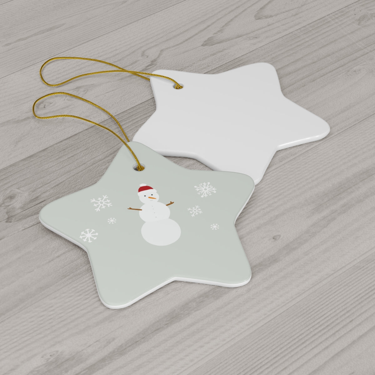 Meraki Paper - Ceramic Holiday Ornament - Snowman - Star - Back View