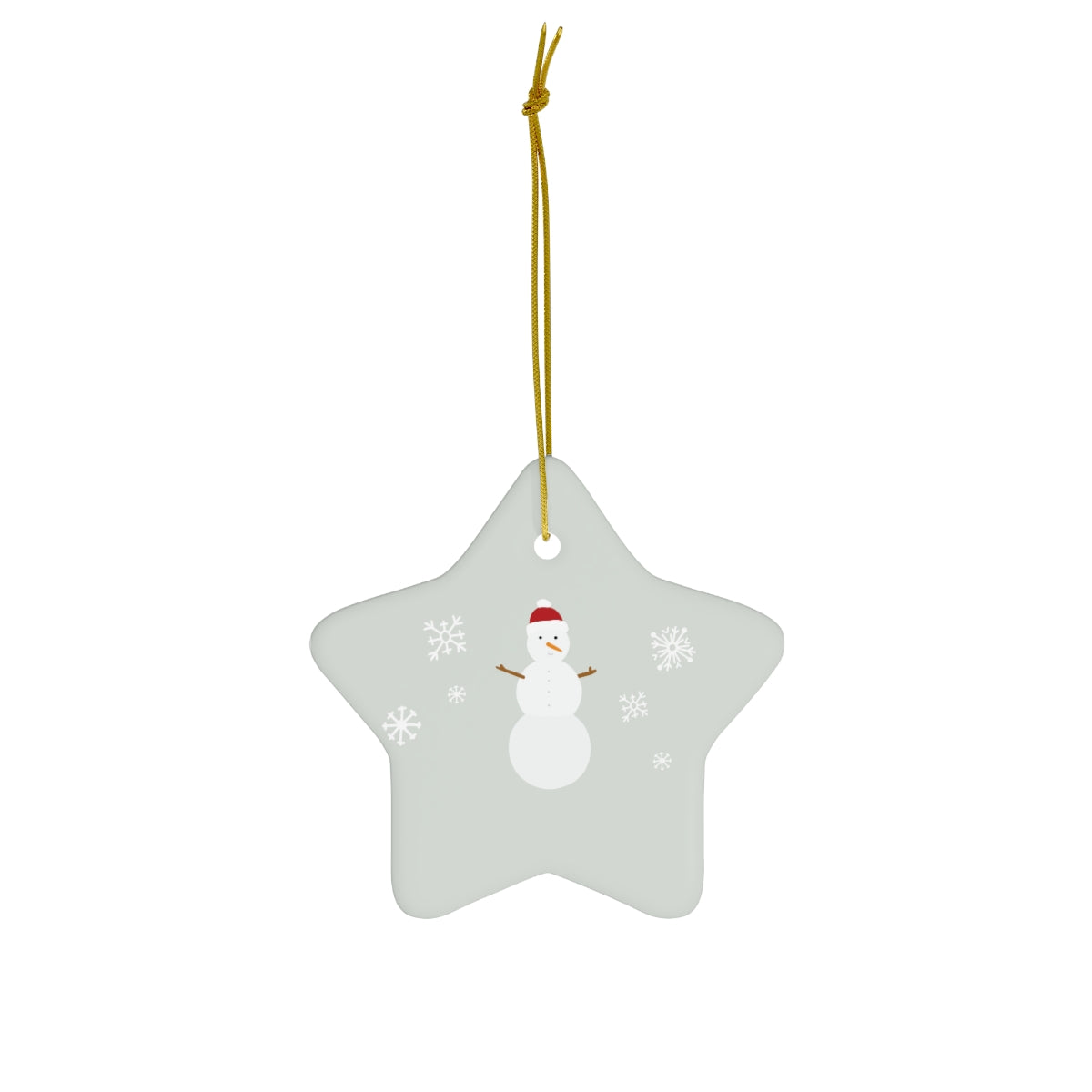 Meraki Paper - Ceramic Holiday Ornament - Snowman - Star - Front View