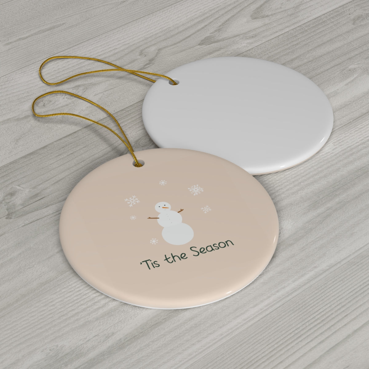 Meraki Paper - Ceramic Holiday Ornament - Tis the Season Snowman - Circle - Back View