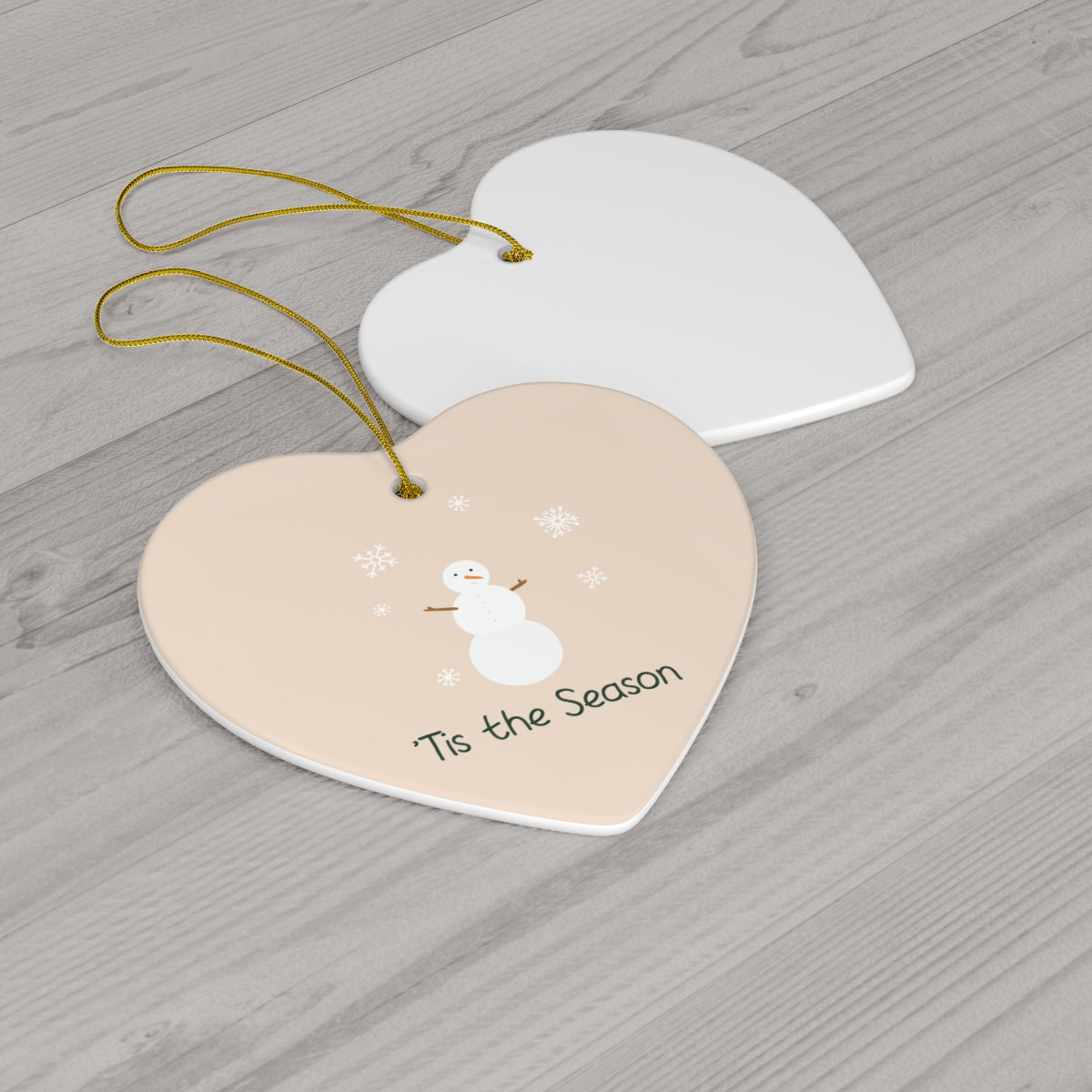 Meraki Paper - Ceramic Holiday Ornament - Tis the Season Snowman - Heart - Back View
