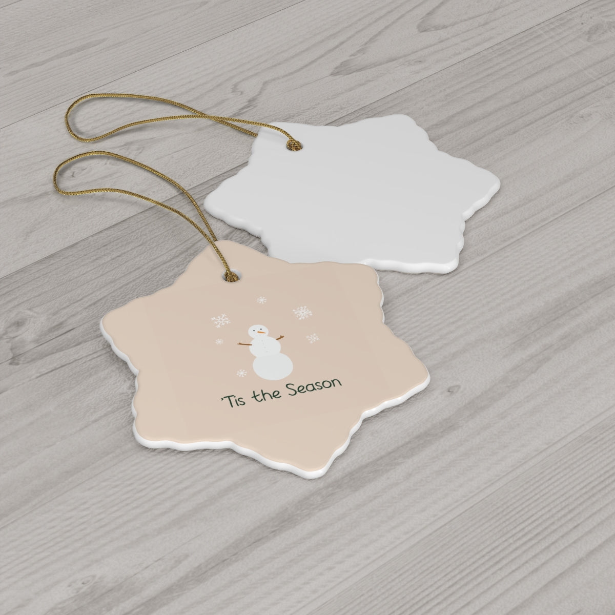 Meraki Paper - Ceramic Holiday Ornament - Tis the Season Snowman - Snowflake - Back View