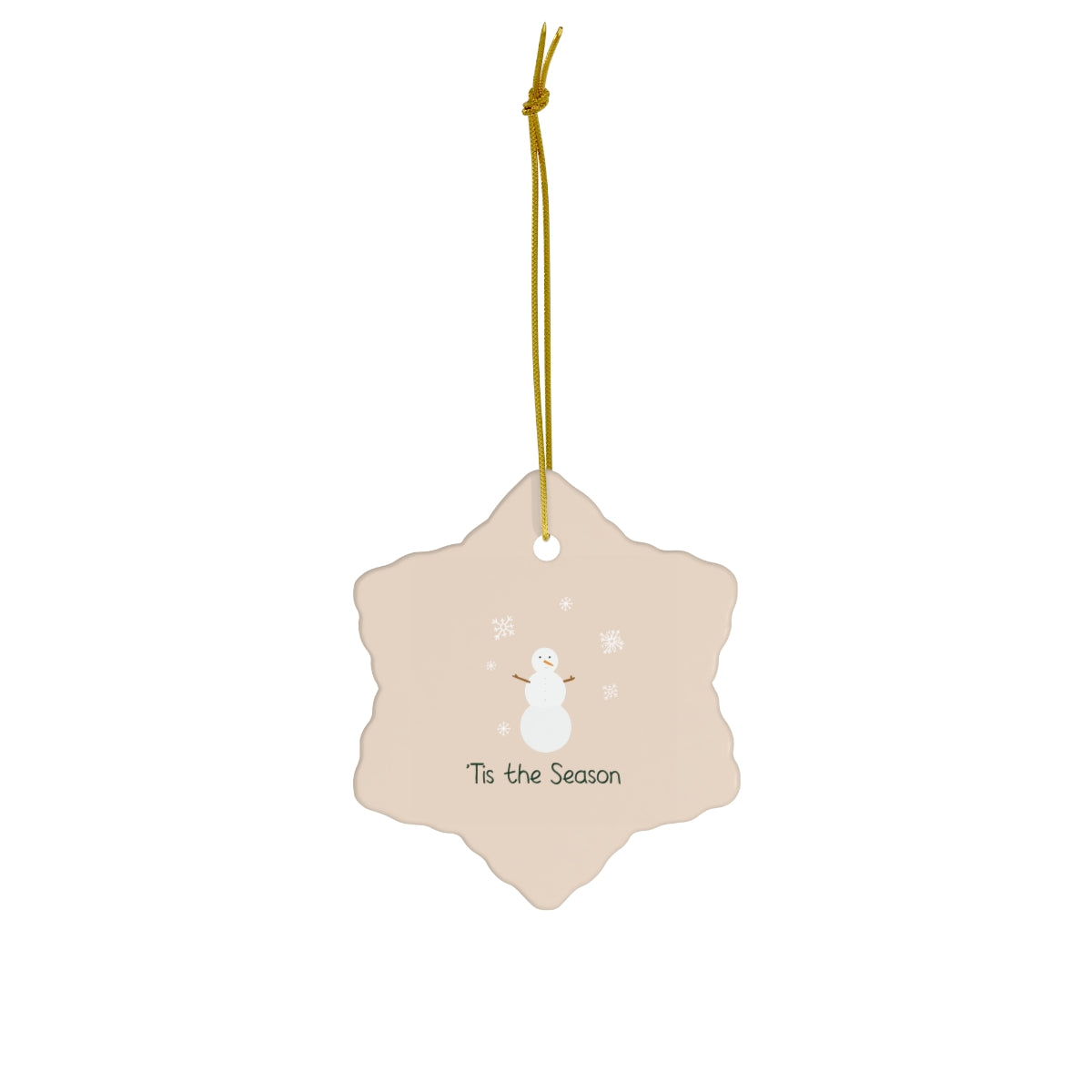 Meraki Paper - Ceramic Holiday Ornament - Tis the Season Snowman - Snowflake - Front View