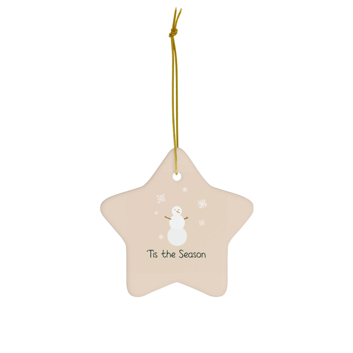 Meraki Paper - Ceramic Holiday Ornament - Tis the Season Snowman - Star - Front View