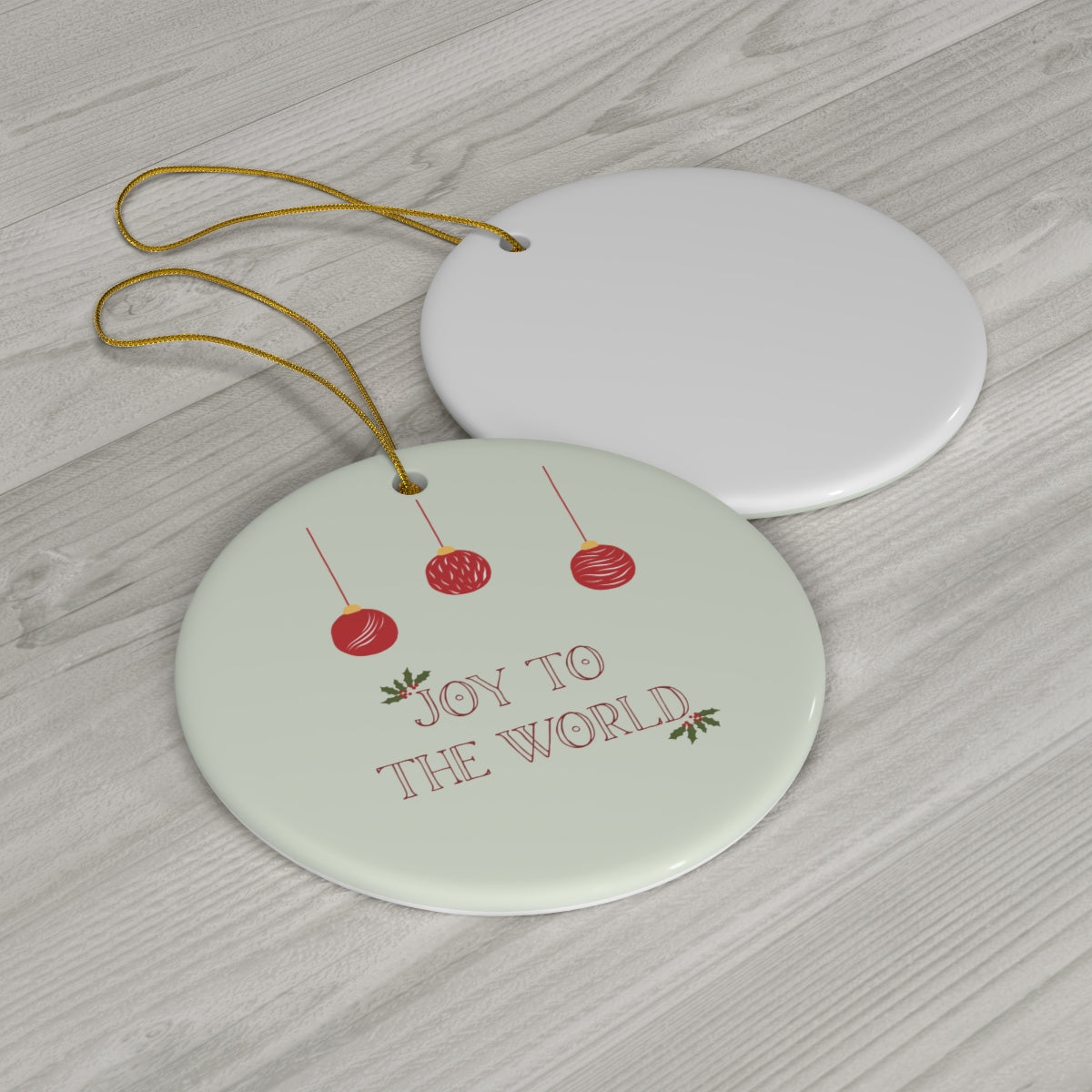 Meraki Paper - Ceramic Ornament - Joy to the World - Circle - Back View