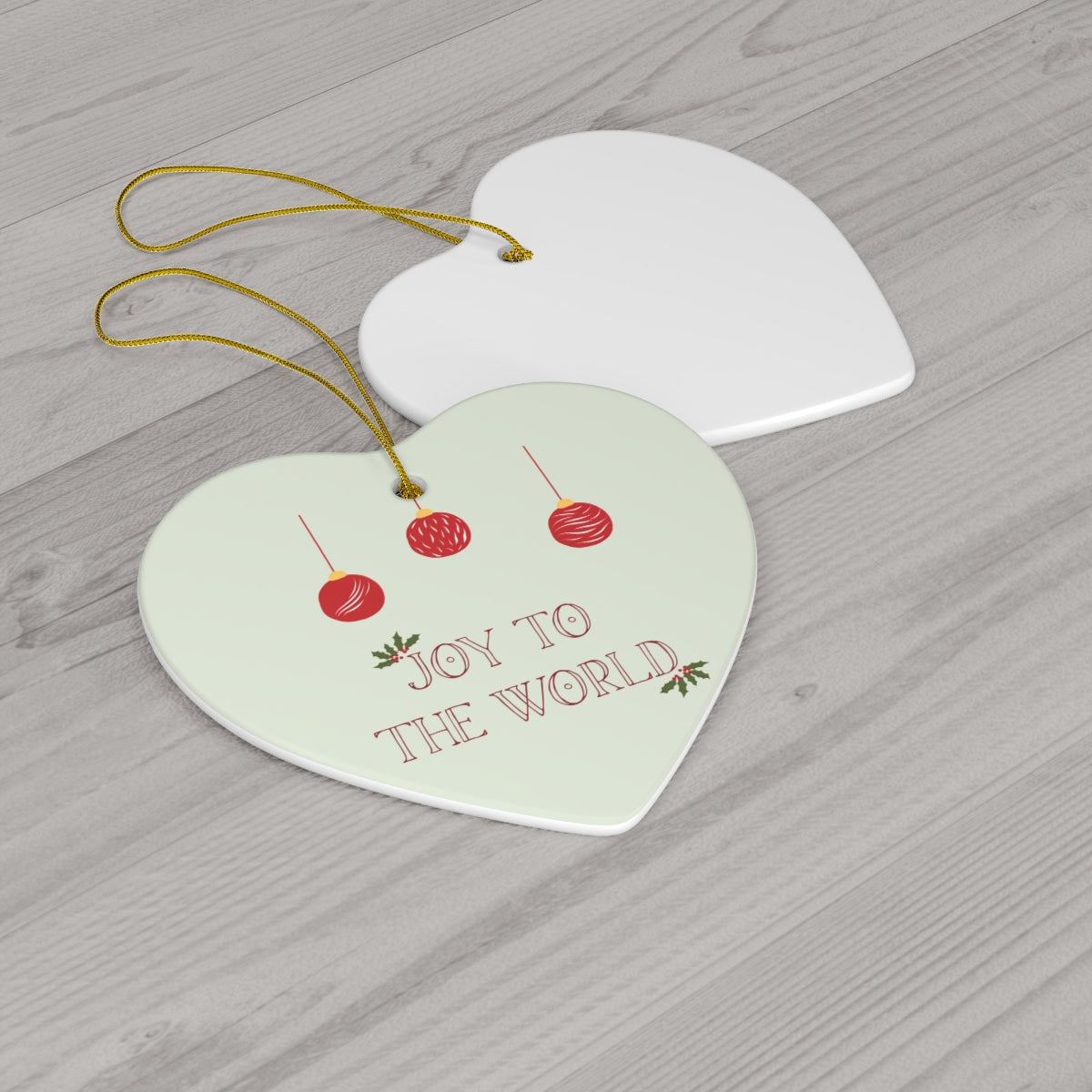 Meraki Paper - Ceramic Ornament - Joy to the World - Heart - Back View