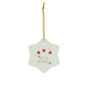 Meraki Paper - Ceramic Ornament - Joy to the World - Snowflake - Front View