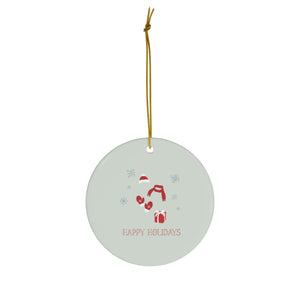 Meraki Paper - Ceramic Ornament - Red Happy Holidays - Circle - Front View
