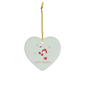 Meraki Paper - Ceramic Ornament - Red Happy Holidays - Heart - Front View