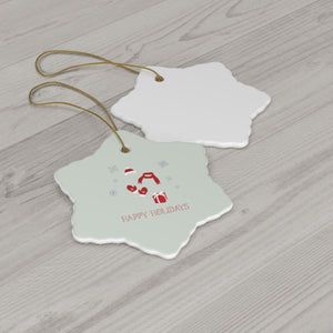 Meraki Paper - Ceramic Ornament - Red Happy Holidays - Snowflake - Back View