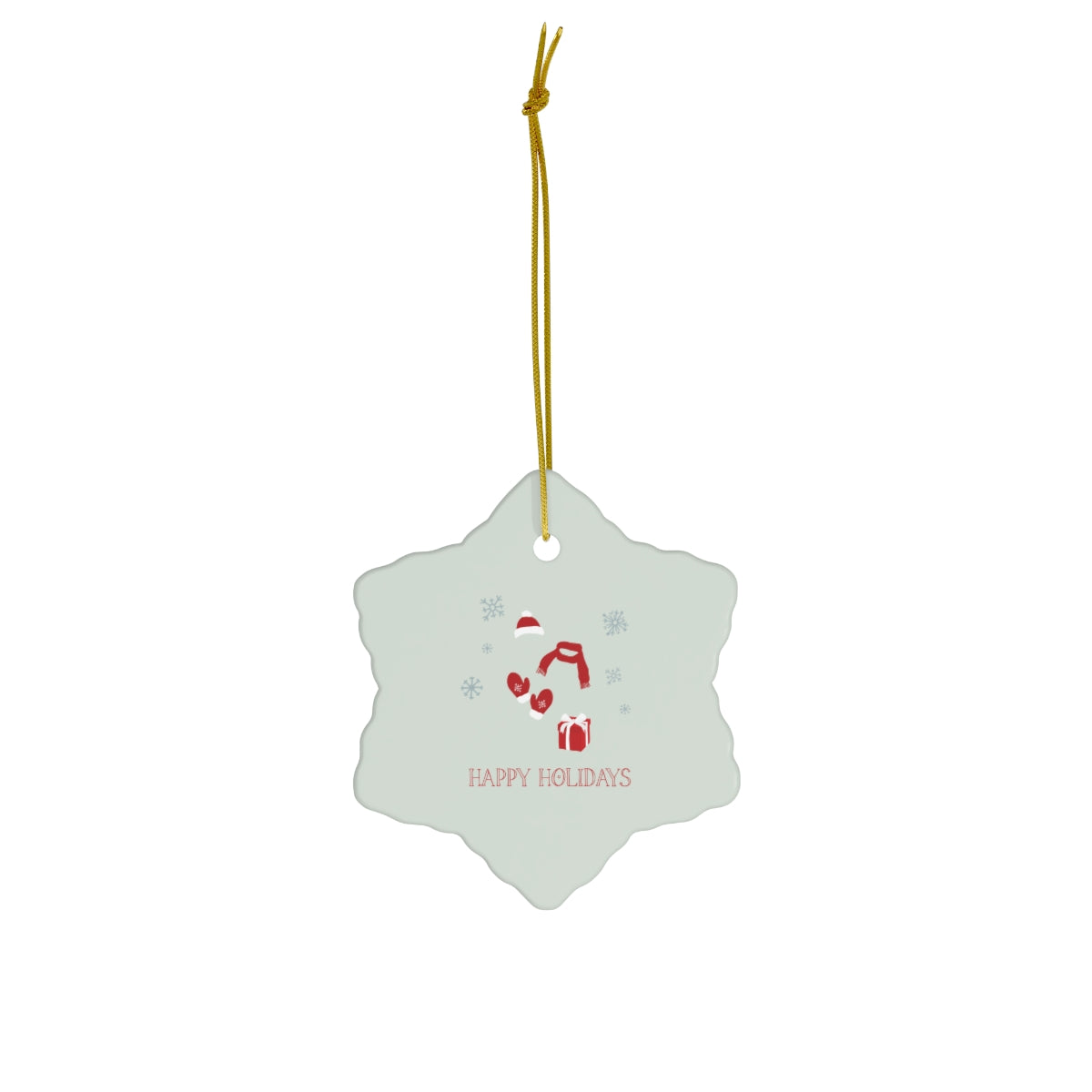 Meraki Paper - Ceramic Ornament - Red Happy Holidays - Snowflake - Front View