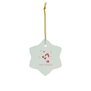 Meraki Paper - Ceramic Ornament - Red Happy Holidays - Snowflake - Front View