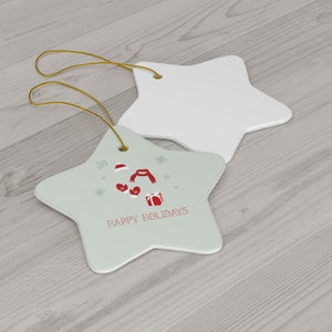 Meraki Paper - Ceramic Ornament - Red Happy Holidays - Star - Back View