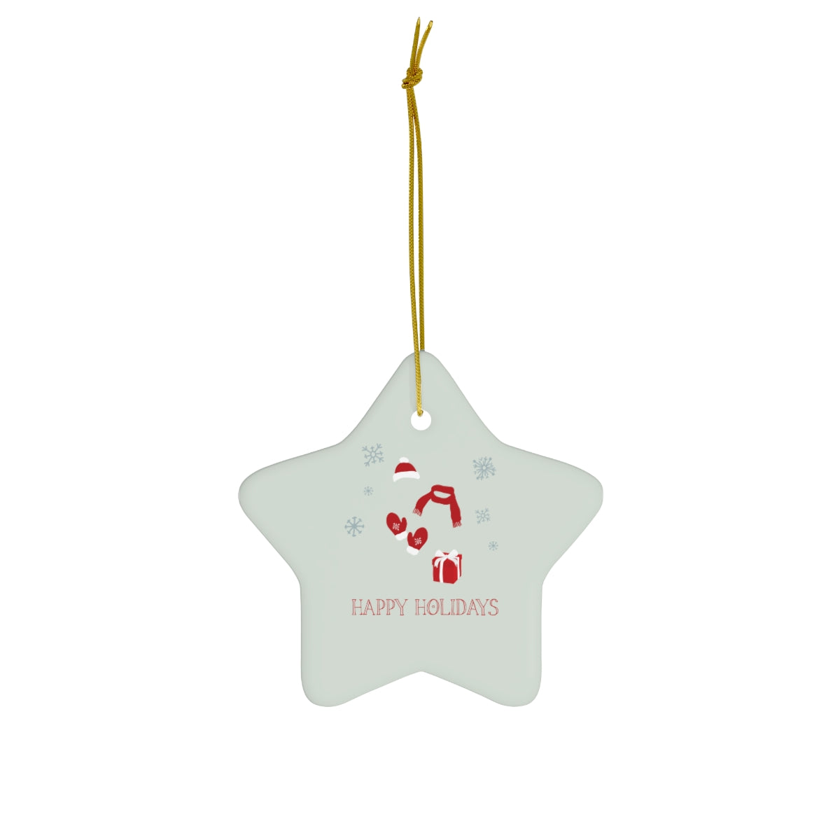 Meraki Paper - Ceramic Ornament - Red Happy Holidays - Star - Front View