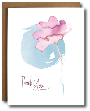 Meraki Paper - Floral Watercolor Thank You Greeting Card - Single Card