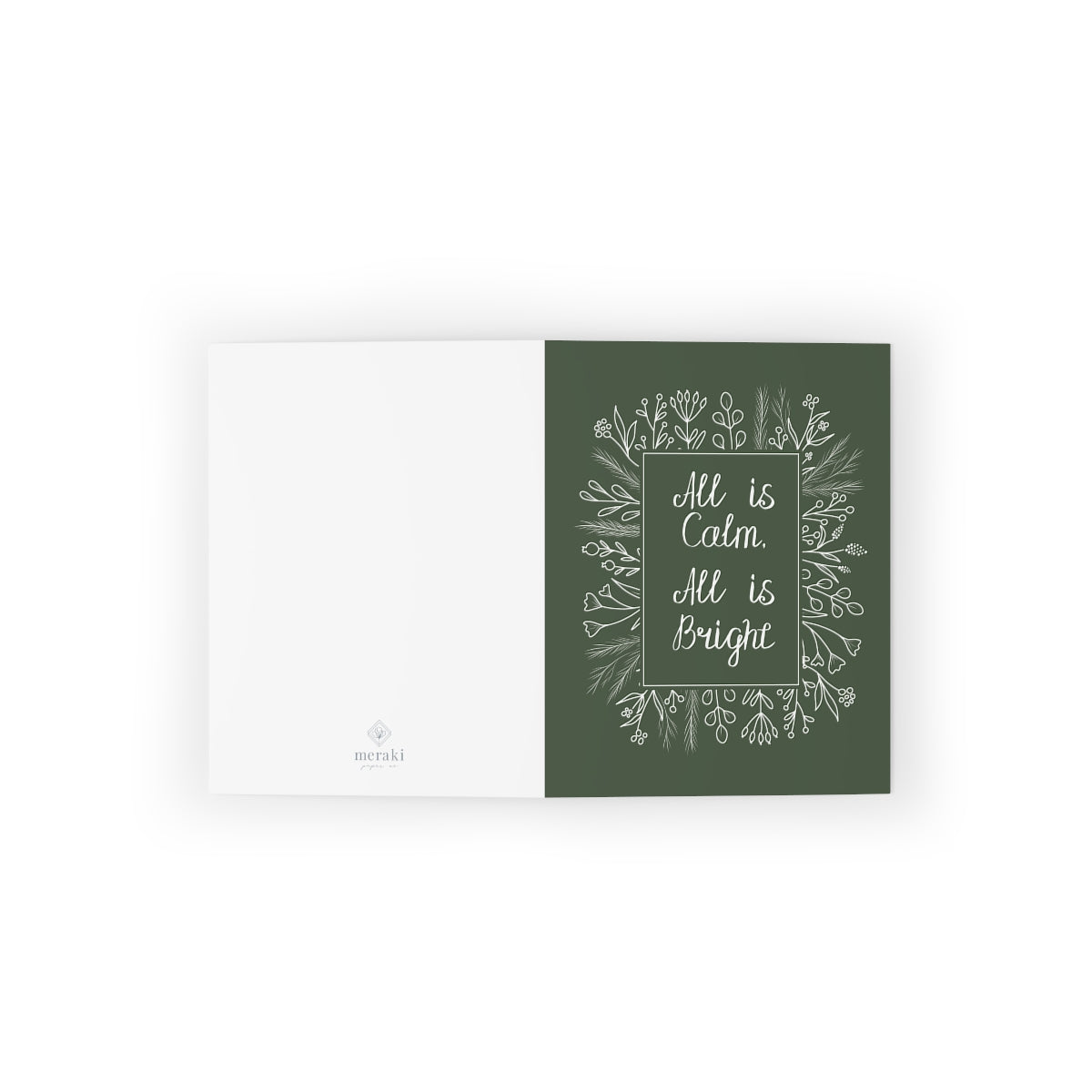 Meraki Paper - Green Holiday Greeting Cards - All is Bright - Flat View