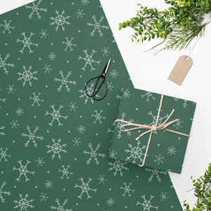 Meraki Paper - Green Holiday Wrapping Paper - Snowflakes - In Use