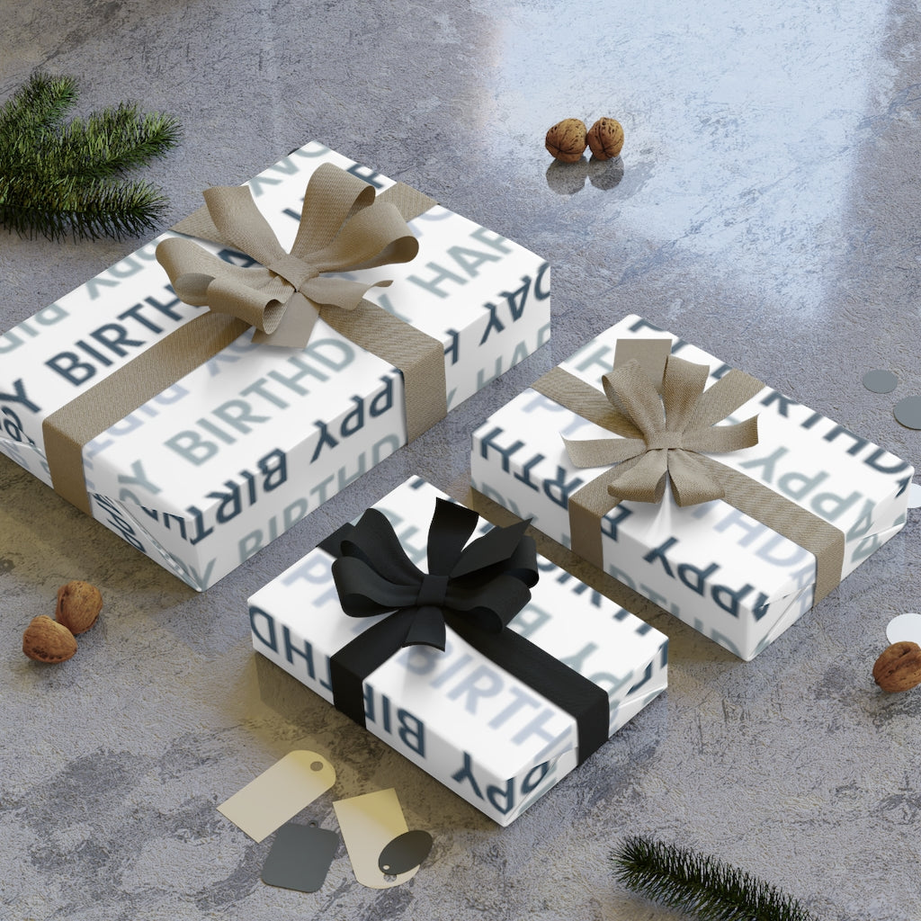 Meraki Paper - Happy Birthday Wrapping Paper Roll - Blue - Wrapped