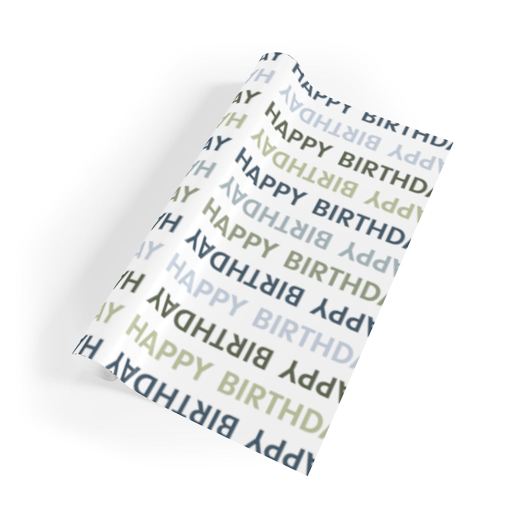 Meraki Paper - Happy Birthday Wrapping Paper Roll - Blue &amp; Green - Rolled Out