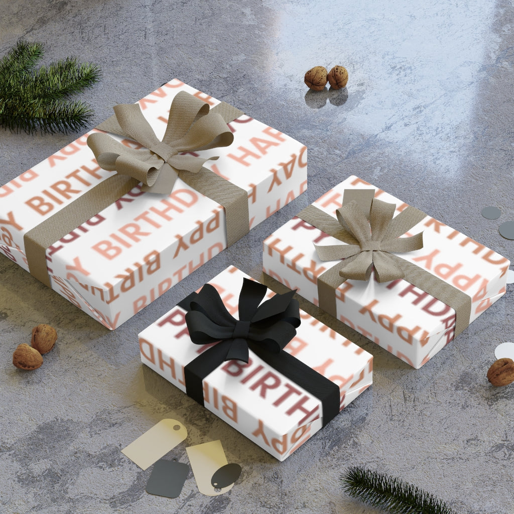 Meraki Paper - Happy Birthday Wrapping Paper Roll - Red &amp; Pink - Wrapped