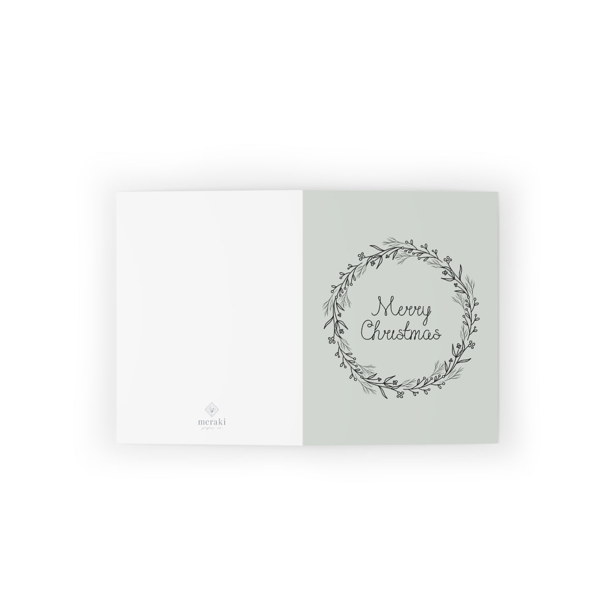 Meraki Paper - Holiday Greeting Cards - Black Merry Christmas Wreath - Flat View