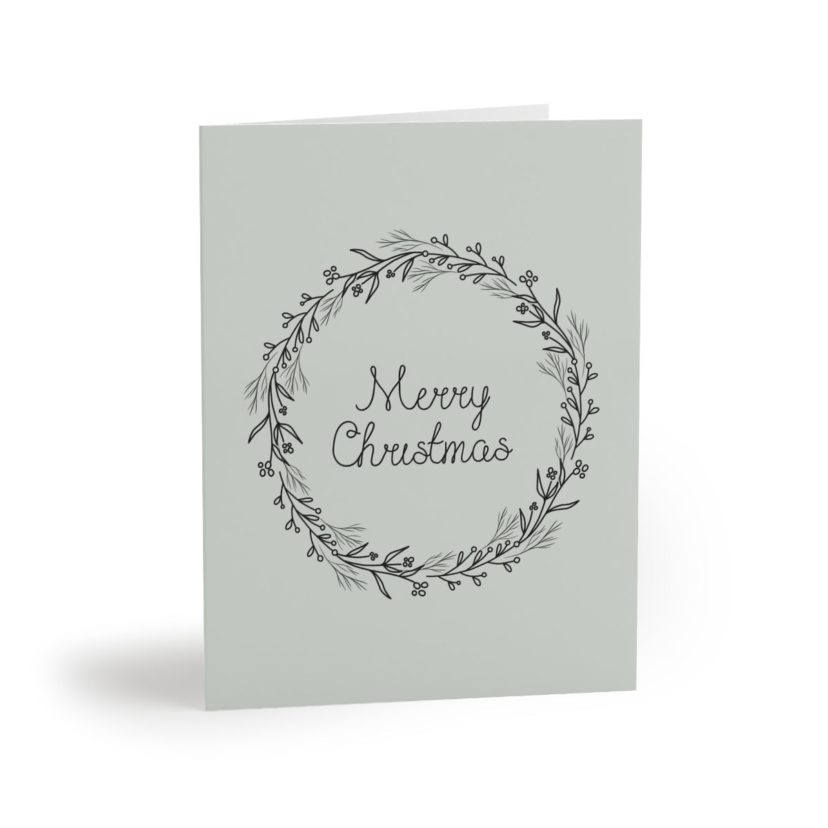 Meraki Paper - Holiday Greeting Cards - Black Merry Christmas Wreath - Front View