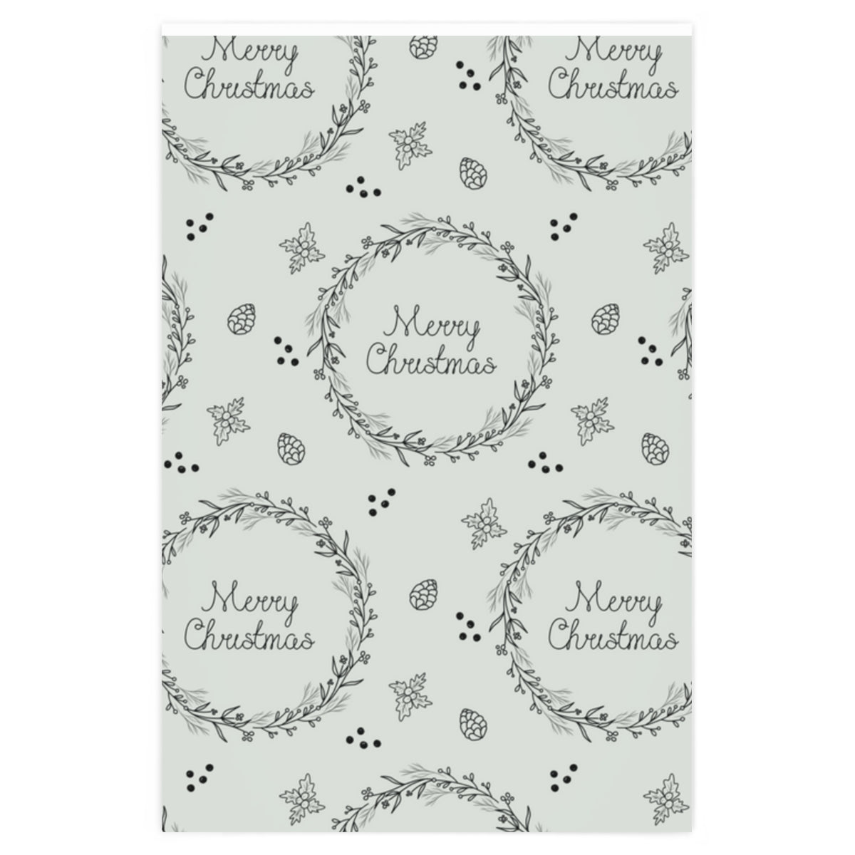 Meraki Paper - Holiday Wrapping Paper - Black Merry Christmas Wreaths - 24x36