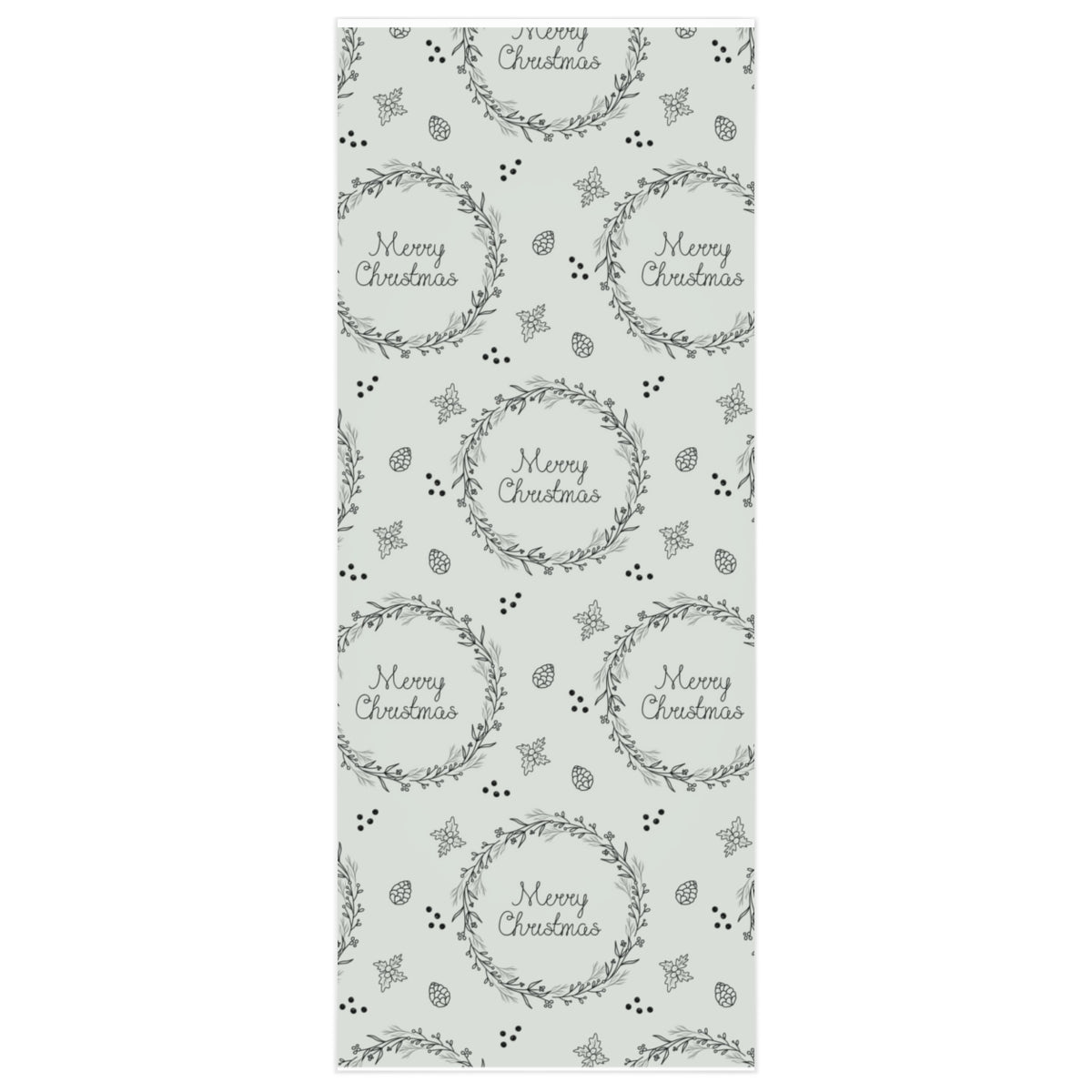 Meraki Paper - Holiday Wrapping Paper - Black Merry Christmas Wreaths - 24x60