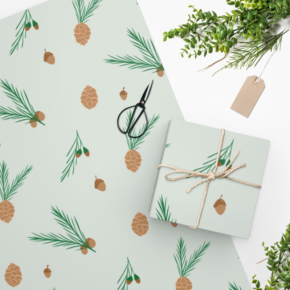 Meraki Paper - Holiday Wrapping Paper - Pinecones &amp; Acorns - In Use