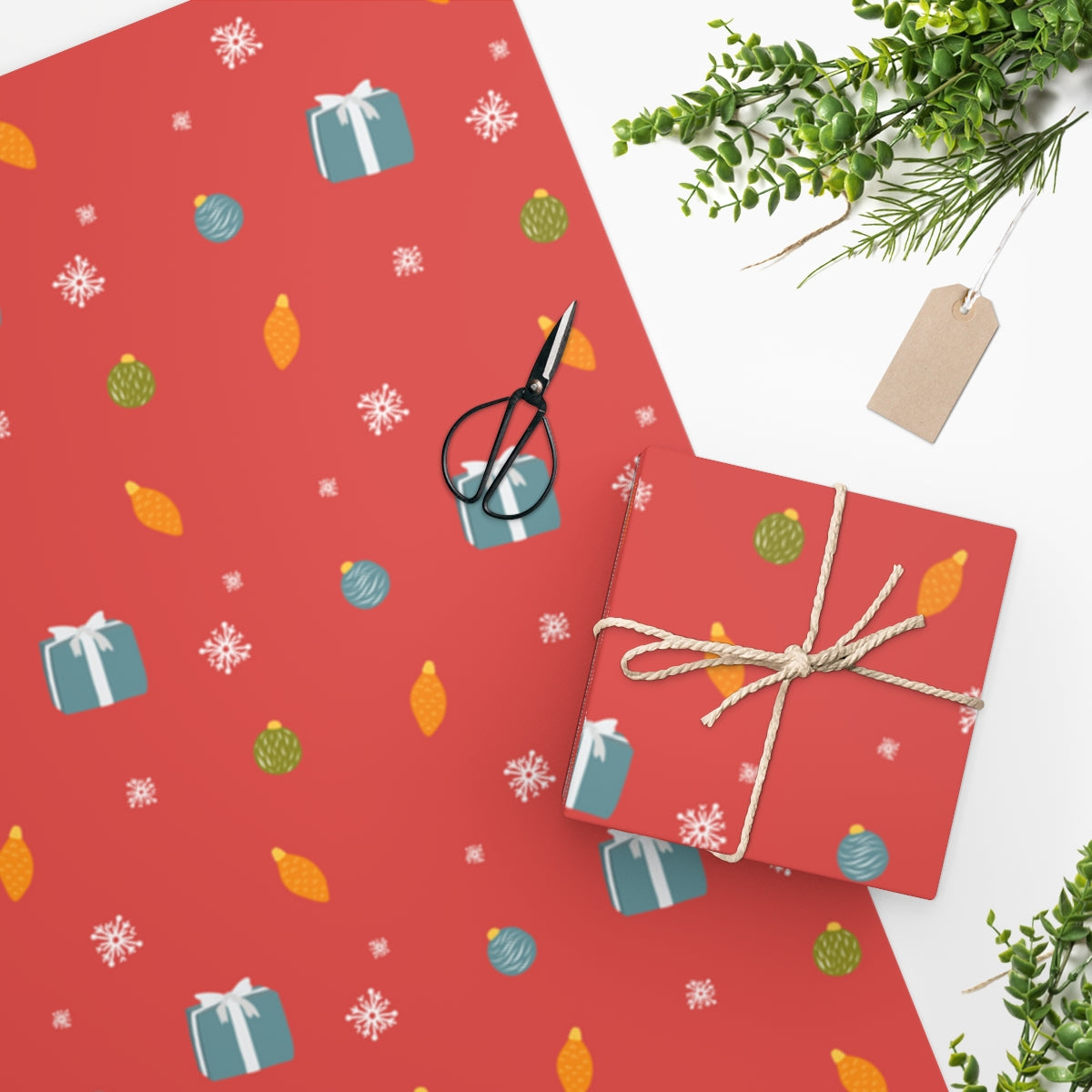 Meraki Paper - Holiday Wrapping Paper - Presents &amp; Snowflakes - In Use