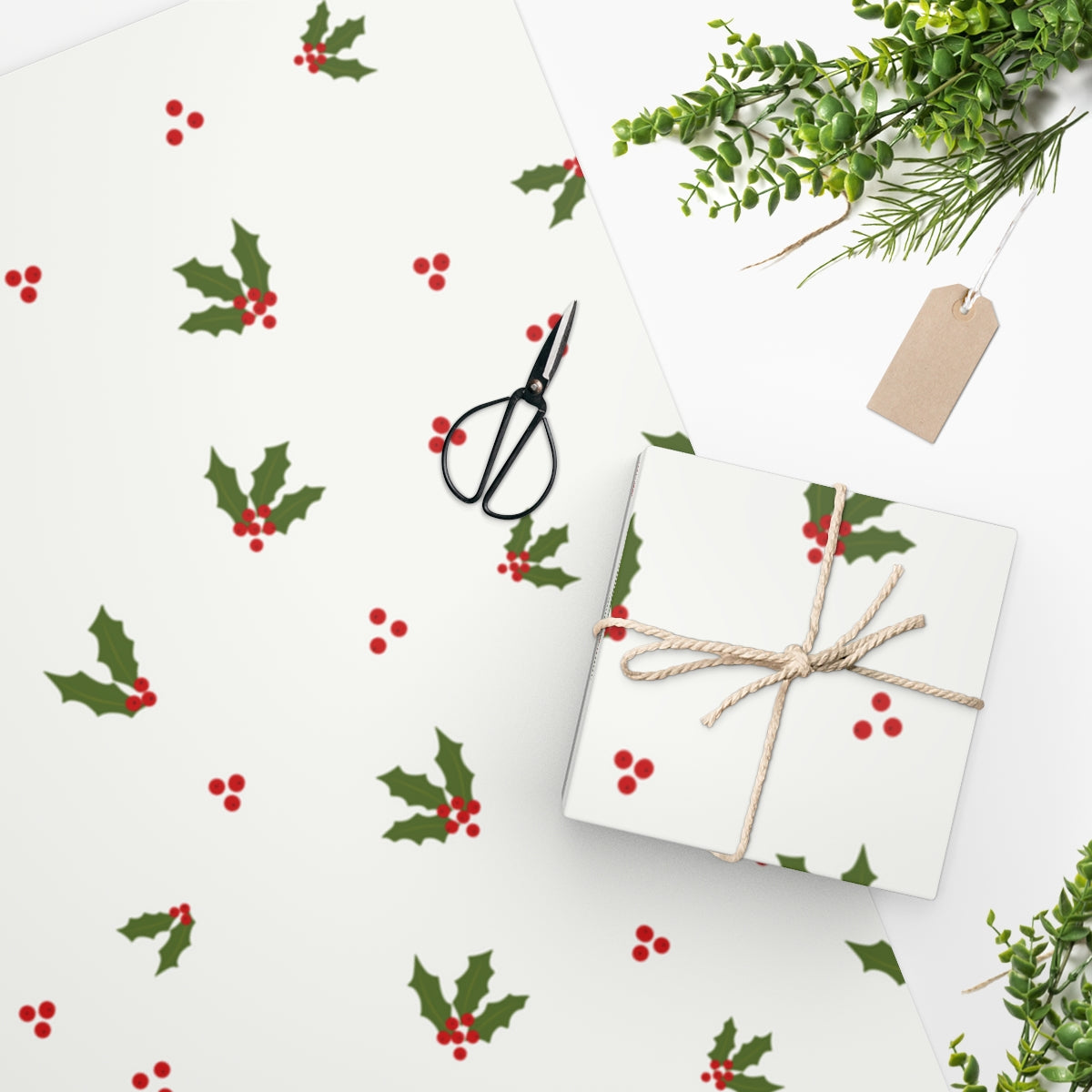 Meraki Paper - Holiday Wrapping Paper - Red &amp; Green Holly - In Use