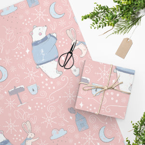 Meraki Paper - Pink Holiday Wrapping Paper - Holiday Animals - In Use