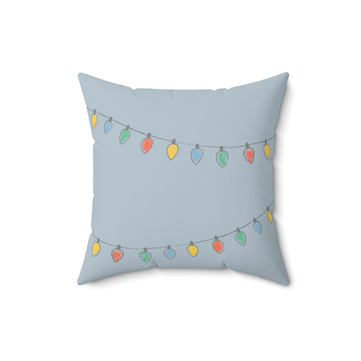 Meraki Paper - Polyester Square Holiday Blue Pillowcase - Christmas Lights - 16x16 - Back View